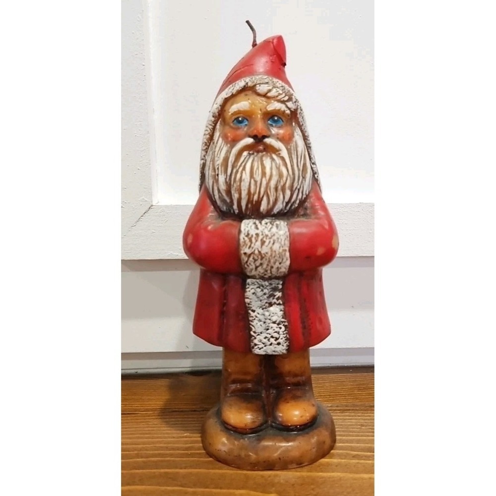 Vintage Old Christmas Chalkware Santa Claus Candle 9.5 × 3 Never Been Burned - Picture 1 of 11